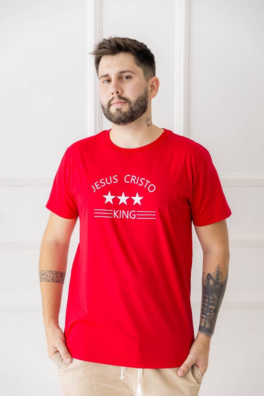 Camiseta Masculina Jesus Cristo King Vermelho